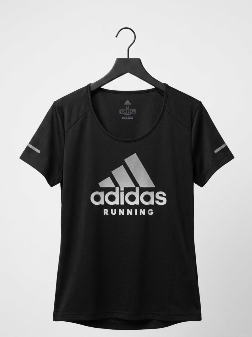 adidas Black Short-Sleeve Running Tee with Reflective Logo